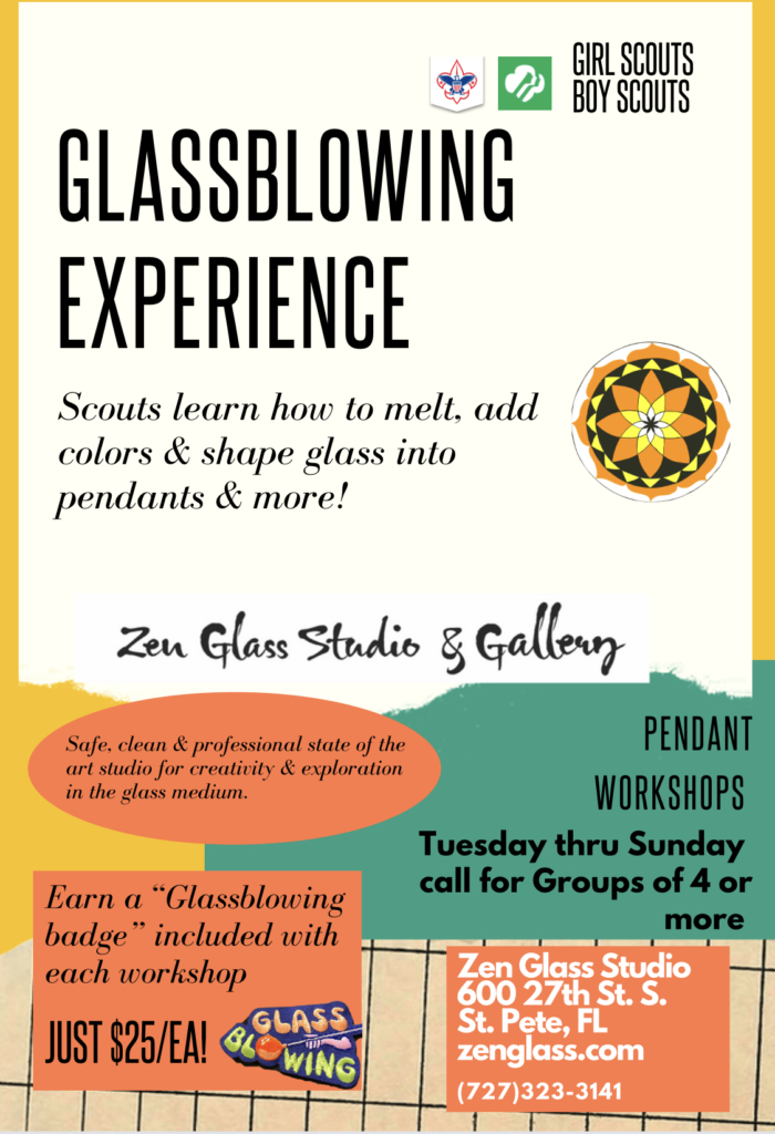 pendant workshop for scouts to earn thei glassblowing badges
