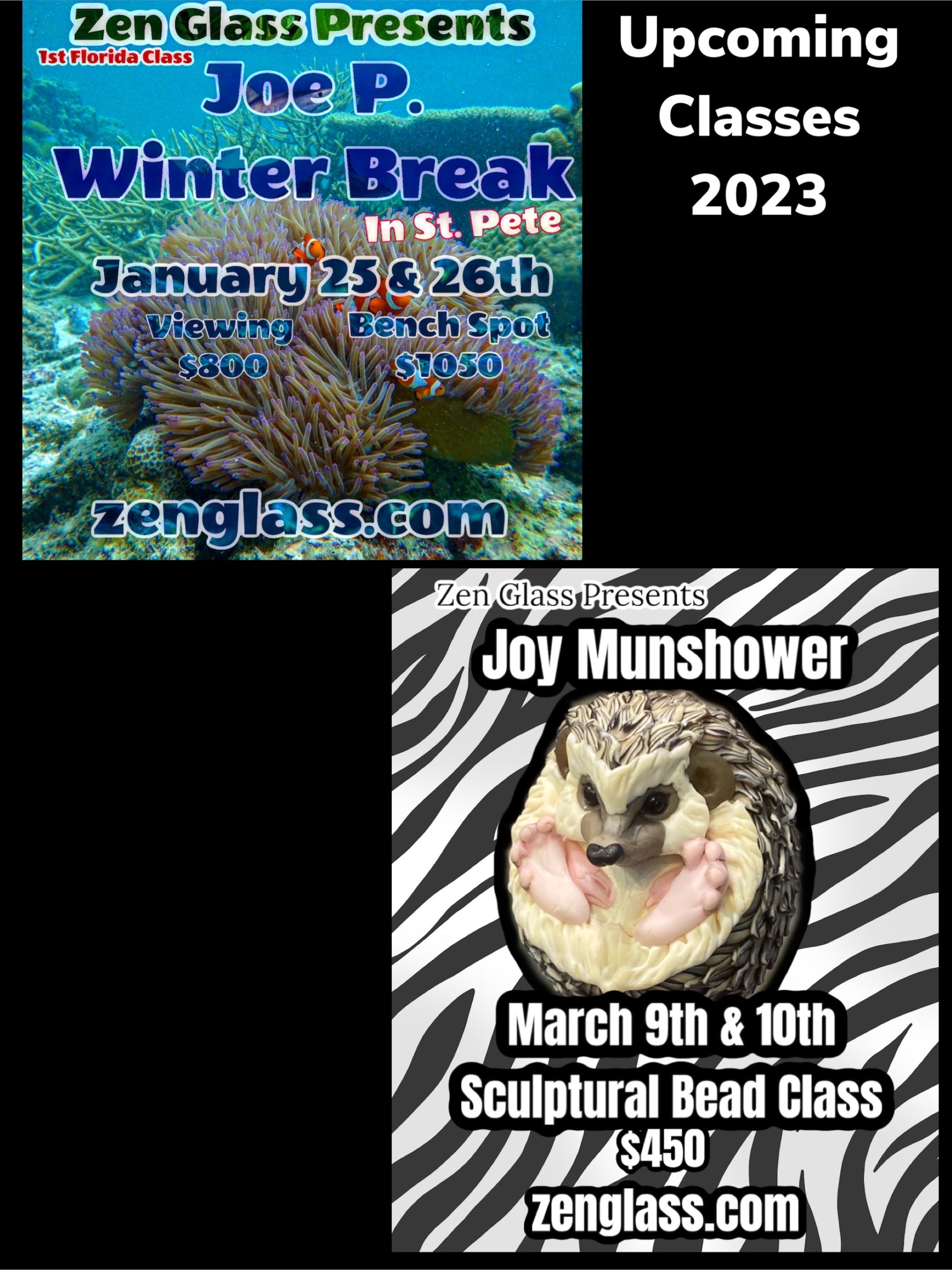 upcoming classes at zen glass Joe peters and Joy munshower